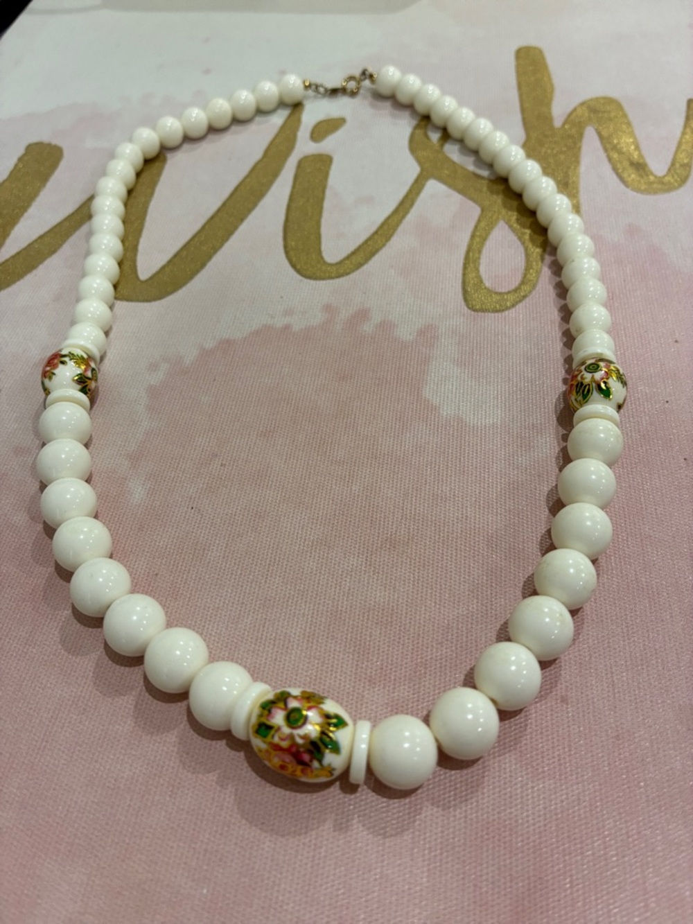 White Beaded Floral Accent Necklace - Women Jewelry